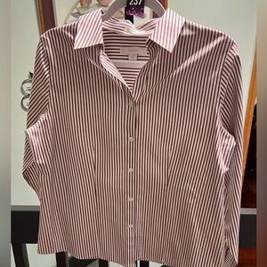 Chico's Red and White Striped Button Down Shirt No Iron #237